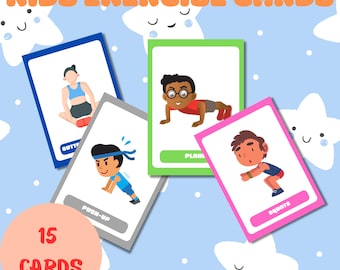 Kids Exercise Cards, Fun Movement Activities, Little Athletes Activity Cards, Energy Boost Exercise Cards, Kids Motor Skills Exercise Cards