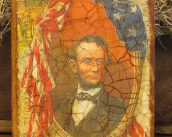 Wood Patriotic Americana President Lincoln Plaque