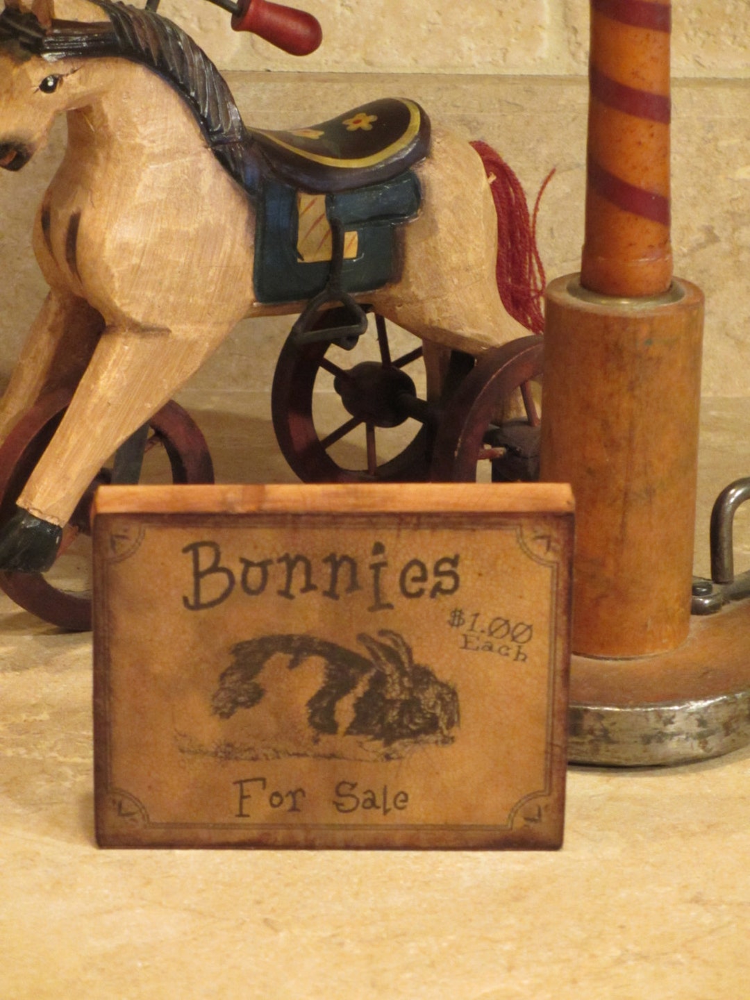 Wood Block With Vintage Easter Bunny Rabbit Sign - Etsy