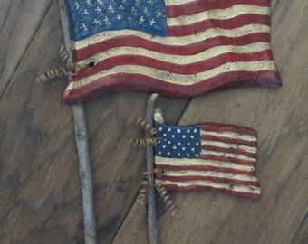 Paper mache pair of USA American Flags