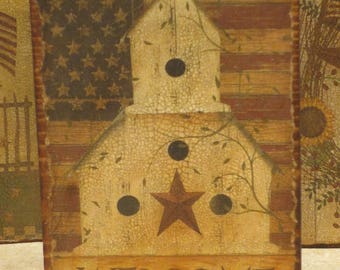 Wood Patriotic Block Bird House and Welcome Flag