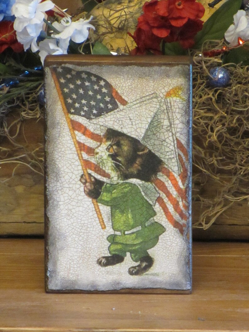 Wood Patriotic Kitty Plaque image 1