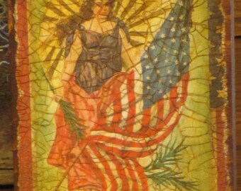 Patriotic Wood Plaque Woman/Flag/July 4th Greetings