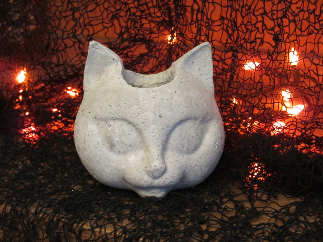 Paper Mache Halloween Cat Head Basket Etsy