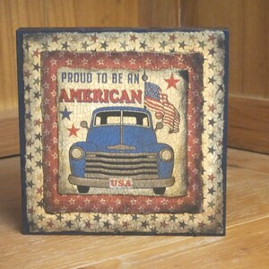 Wood Block/Plaque Patriotic Front View Truck image 1