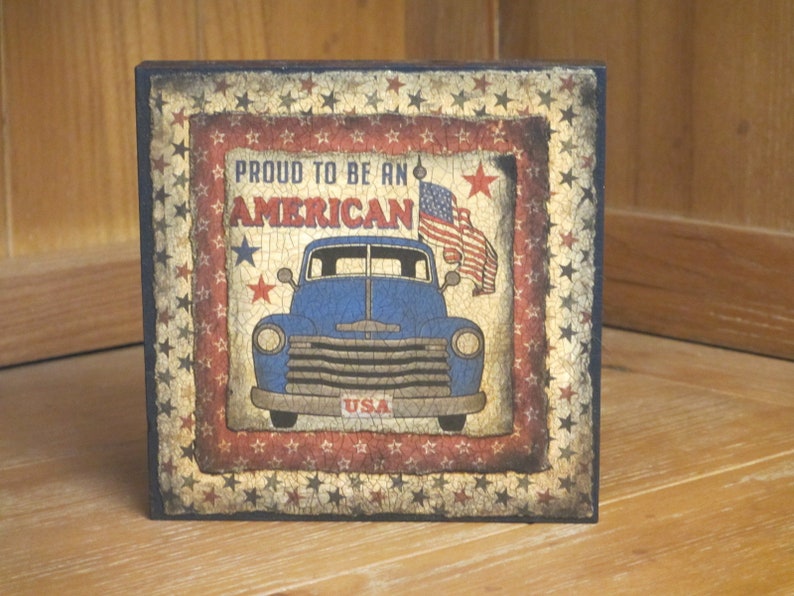 Wood Block/Plaque Patriotic Front View Truck image 1