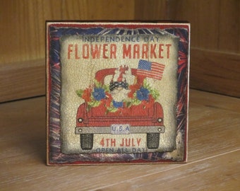 Patriot Wood Plaque/Block Gnome in Truck Flower Market