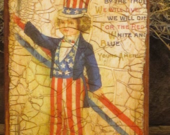 Wood Patriotic Plaque Girl w/Hat