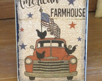 Wood Patriotic Plaque Truck/Chickens