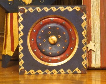 Wood Patriotic/Americana Blue Block w/Circle