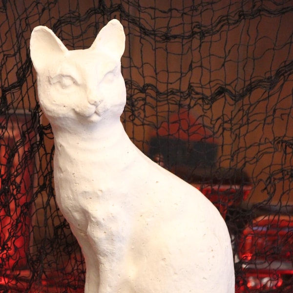 Chat d'Halloween en papier mâché inachevé de 25 cm