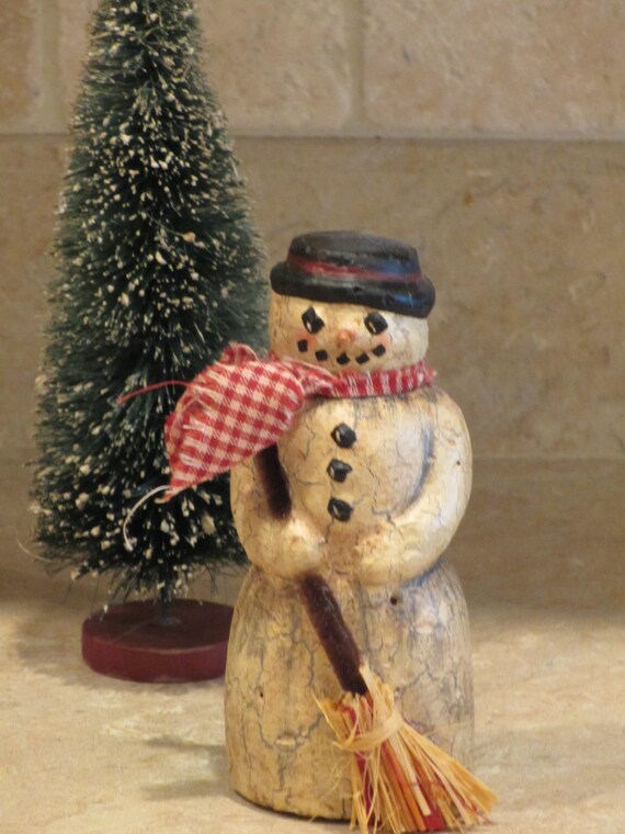 Items similar to Paper mache Old Snowman w/Raffia Broom on
