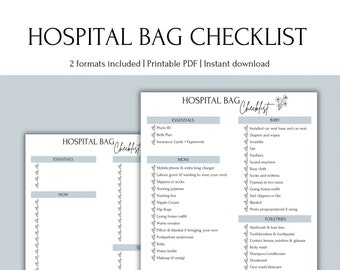 Hospital Bag Checklist Printable, Aesthetic Blue Birth Packing List, Labour and Delivery Checklist