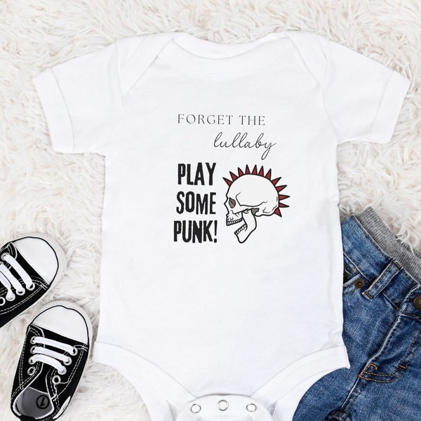 Olvídese de la canción de cuna Toque algo de punk ~ Cool Skull Baby Onesie para niño o niña ~ Regalo de baby shower ~ Summer Onesie ~ Punk Rock Onesie