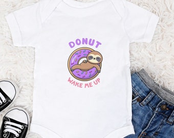 Donut Wake Me Up Onesie ~ Sloth and Donut Onesie ~ Cute Baby Onesie for Boy or Girl ~ Baby Shower Gift ~ Animal Lover Onesie ~ Cute Sloth