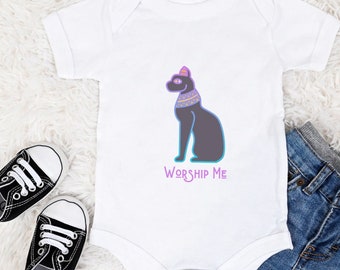 Worship Me Egyptian Cat Onesie ~ Funny Baby Onesie for Boy or Girl ~ Baby Shower Gift ~ Cat Lover Onesie