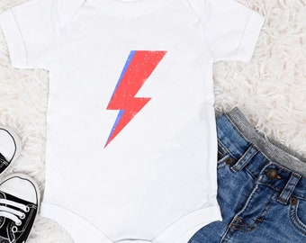 David Bowie Inspired Distressed Lightning Bolt Baby Onesie ~ Onesie for Boy or Girl ~ Baby Shower Gift ~ Rock Music Onesie ~ Ziggy Stardust