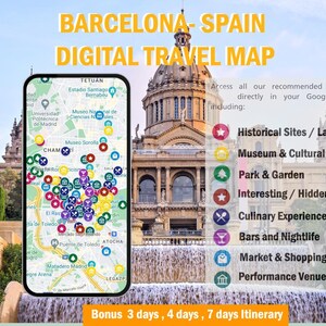 Barcelona Reisekarte für Google Maps - Reiseplan & Ort Pins | Spanien Digitaler Stadtführer