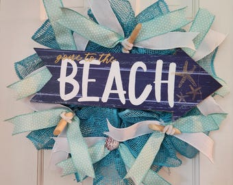 Gone to the Beach Wreath, Coastal Summer Door Decor