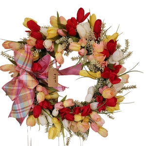 Tulip Wreath, spring wreath,  front door wreath, gift for her, pink, red, cream tulips, handmade gift, gift for her, mothers day gift