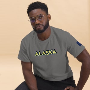 Camiseta con la bandera de Alaska / Camiseta con la bandera de Alaska / Camiseta con la bandera de Alaska / Camisetas con la bandera de Alaska / Estado de Alaska Camiseta clásica unisex de Alaska con parche de bandera
