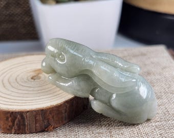 Grade A Jade Lovely 3D rabbit well crafted untreated natural jadeite jade pendant necklace or desk ornament, Amulet Protection