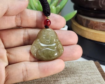 仏教の神々、仏陀、天然ブルージェダイト翡翠石ペンダント、グレードA