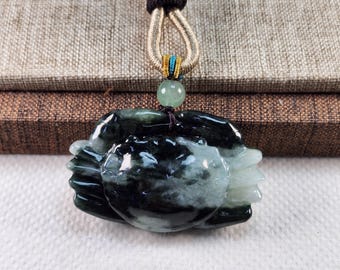 Grade A Jade Crab Pendant: 3D Carved Jadeite, Untreated Type A