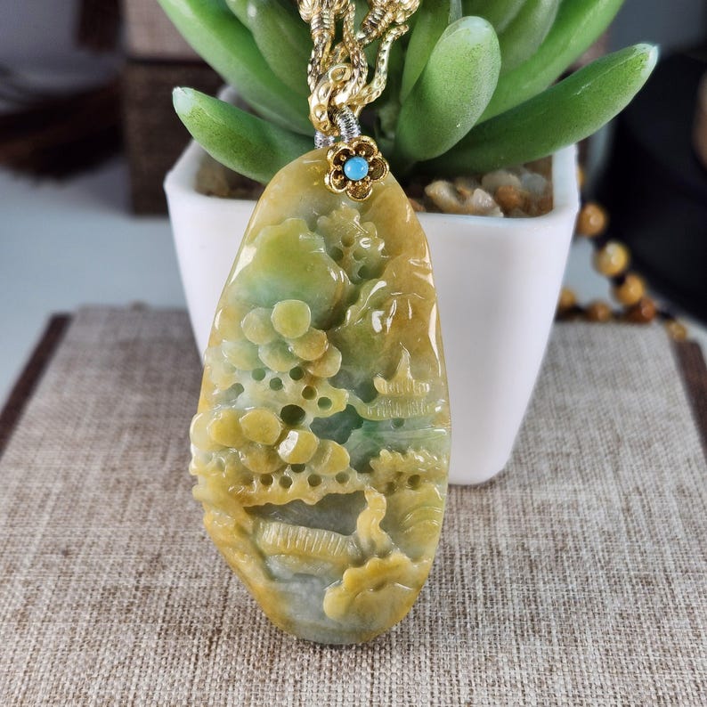 Grade A Jade Beautiful Landscape Pattern Natural Jadeite Jade Pendant ...