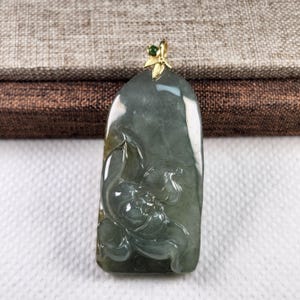 Grade A Lovely lotus flower well carved untreated natural translucent jadeite jade S925 bail pendant free necklace chain