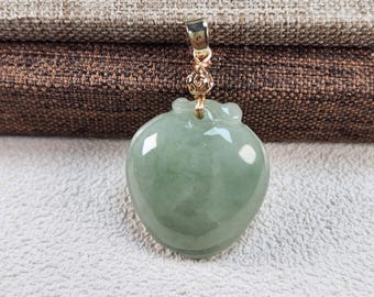Authentieke klasse A mooie perzikvorm onbehandelde natuurlijke groene jade jade hanger 14k vergulde hanger ketting