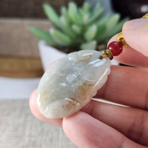 Lovely lotus leaf well carved untreated natural translucent jadeite jade pendant with necklace cord