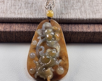 Collana con pendente in giada certificata di grado A – Pesci rossi e loto intagliati a mano, giada naturale non trattata, amuleto regalo