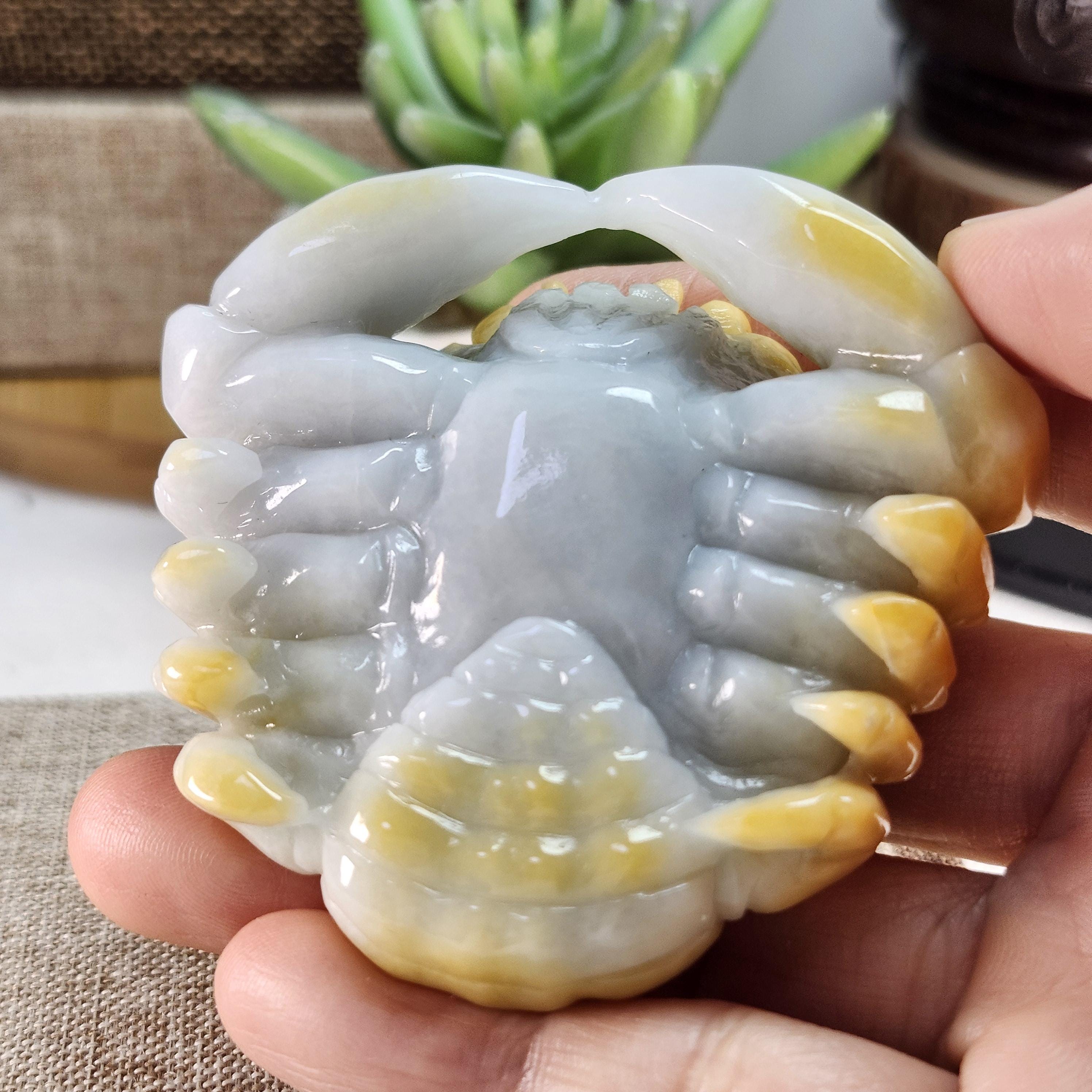 珍しい風水風水巨大な 3D カニ運び八方來財よく彫られた未処理の黄色の