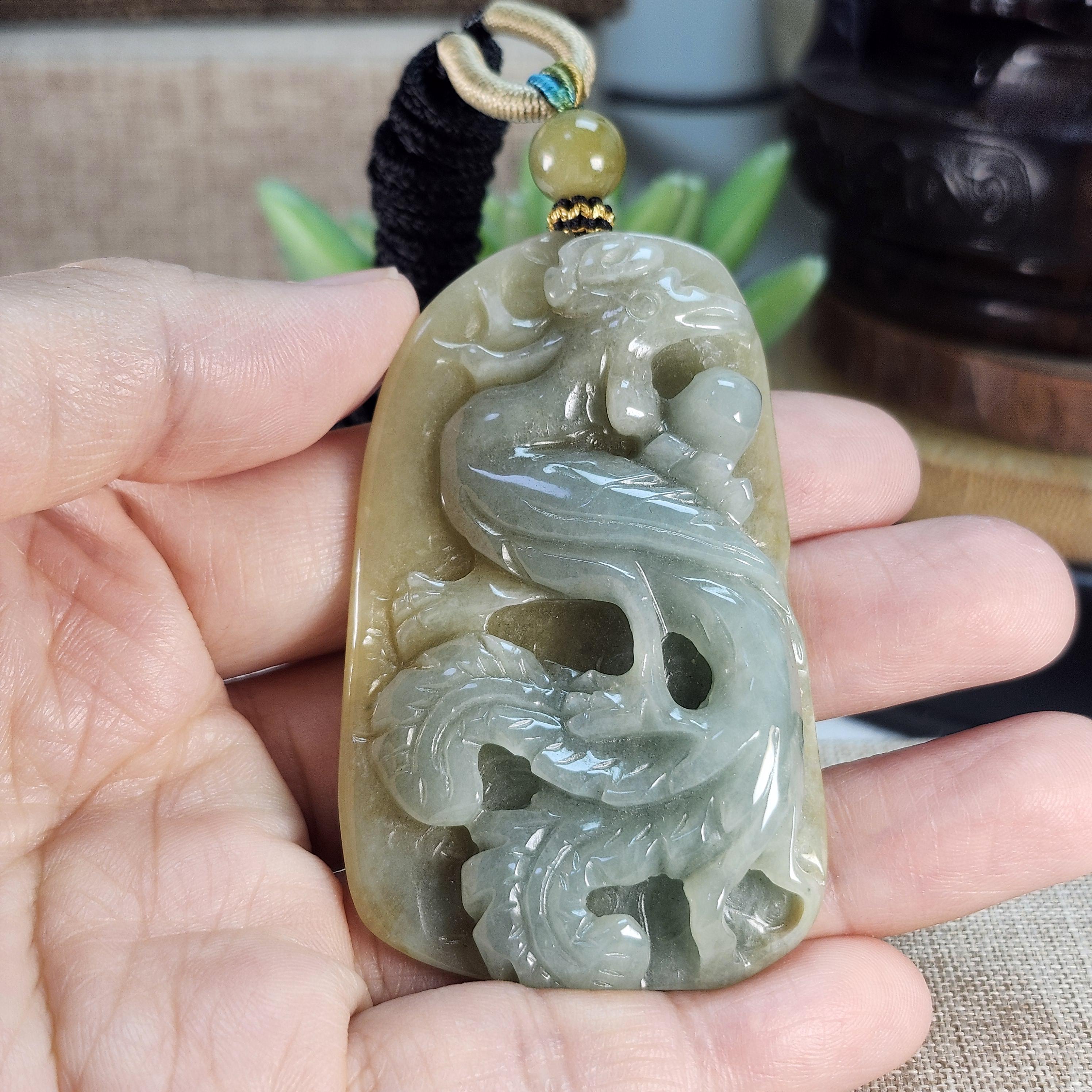 Authentic Grade A Jade Phoenix Pendant: Hand Carved Grade A