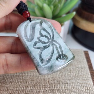 Grade A Art feel lotus flower well carved untreated natural jadeite jade pendant with necklace cord
