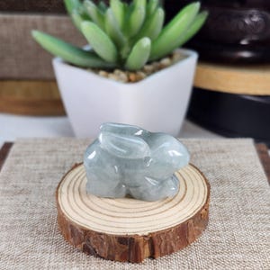 Lovely 3D rabbit well carved untreated natural grade A jadeite jade pendant necklace or desk ornament