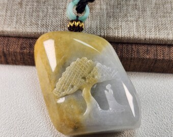 Beautiful well carved enlightenment 悟道Untreated type A Natural Jadeite Jade with hand strap, pendant necklace, desk ornament or paperweight
