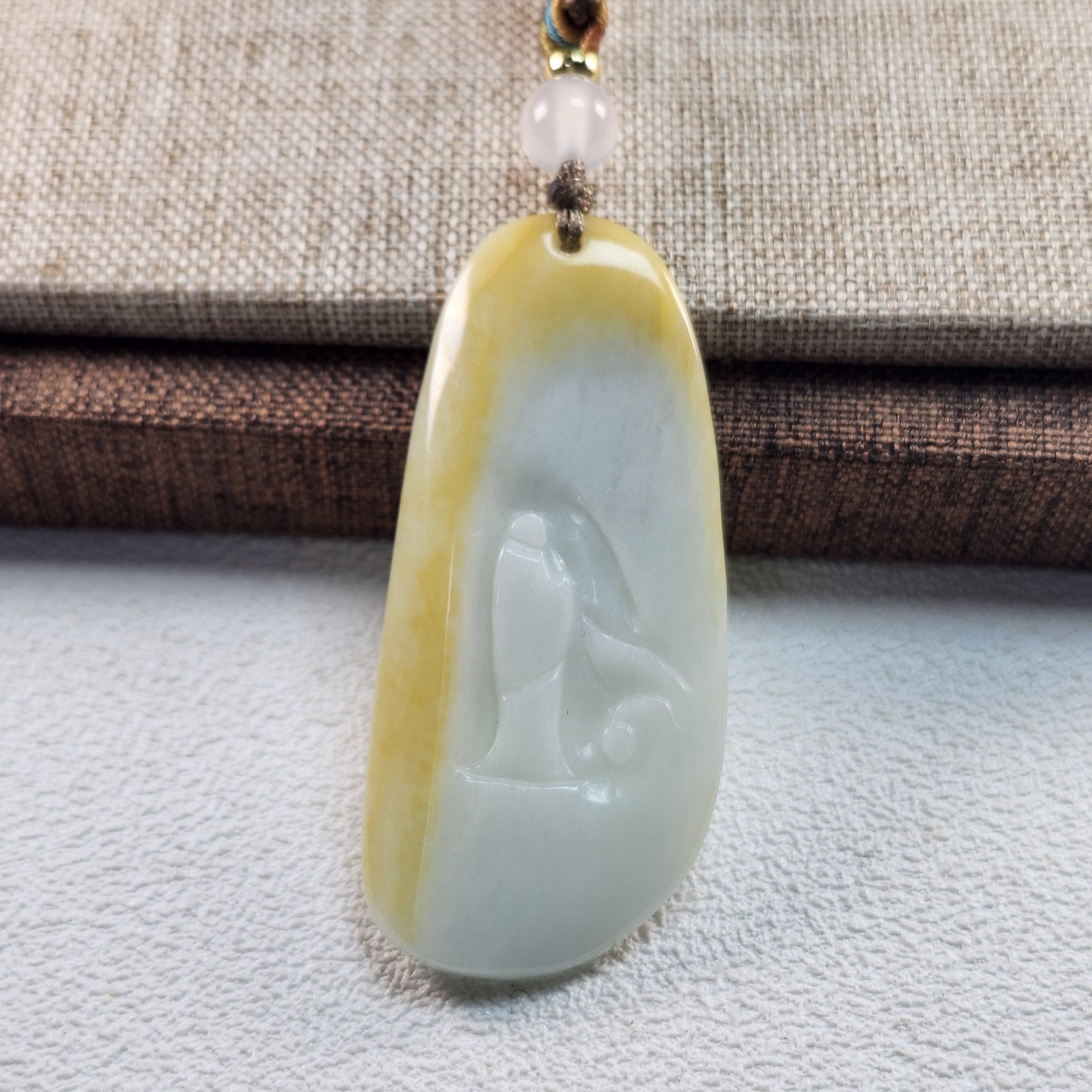 Grad3 A 翡翠 悟りの悟道模様 彫り込みのある天然翡翠ペンダント 調整