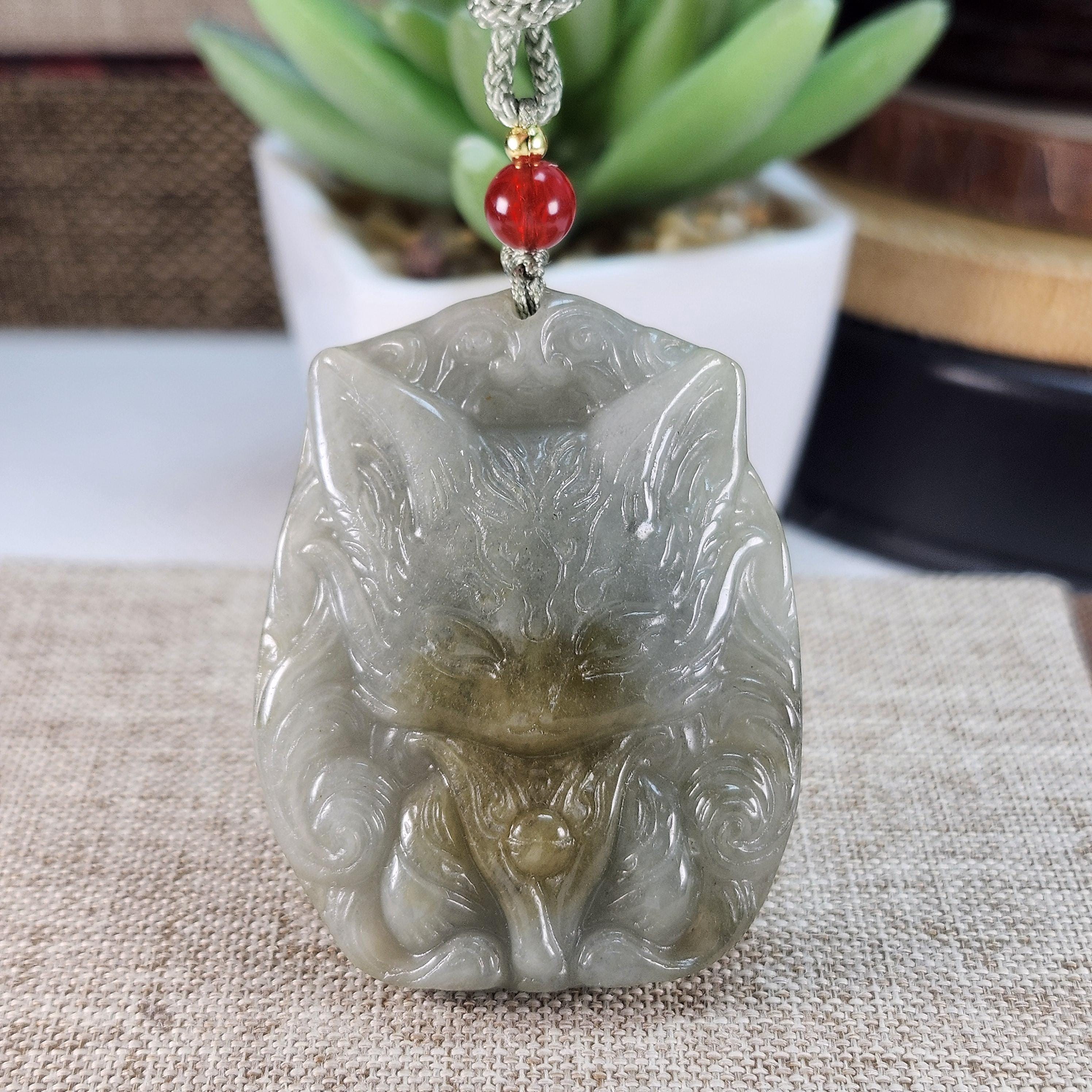 グレードA翡翠九尾狐翡翠ペンダント：未処理天然翡翠ネックレス - Etsy