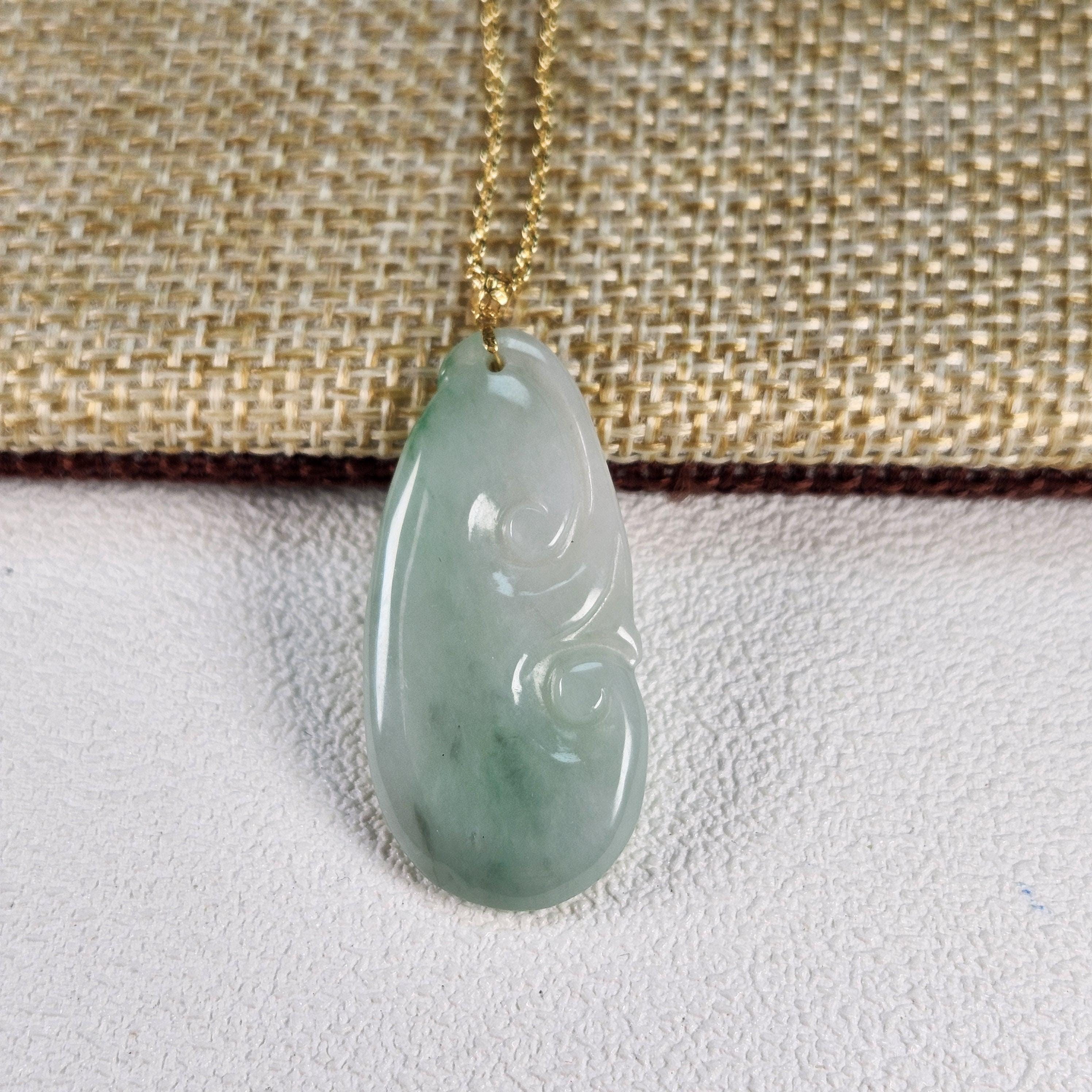 無処理　A貨翡翠 如意ペンダント ネックレス 美しい如意未処理の半透明天然翡翠18金クラスプペンダント、S925