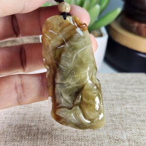 Lovely 3D fishes and lotus 連年有餘 well carved untreated Burmese natural type A jadeite jade pendant with pretty necklace cord