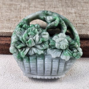 Grade A jade 3D flower basket untreated natural jadeite jade pendant necklace or desk ornament