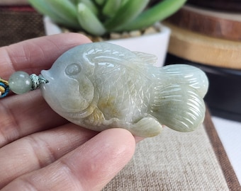 3D Jade Fish Pendant Necklace: Natural Type A Jadeite