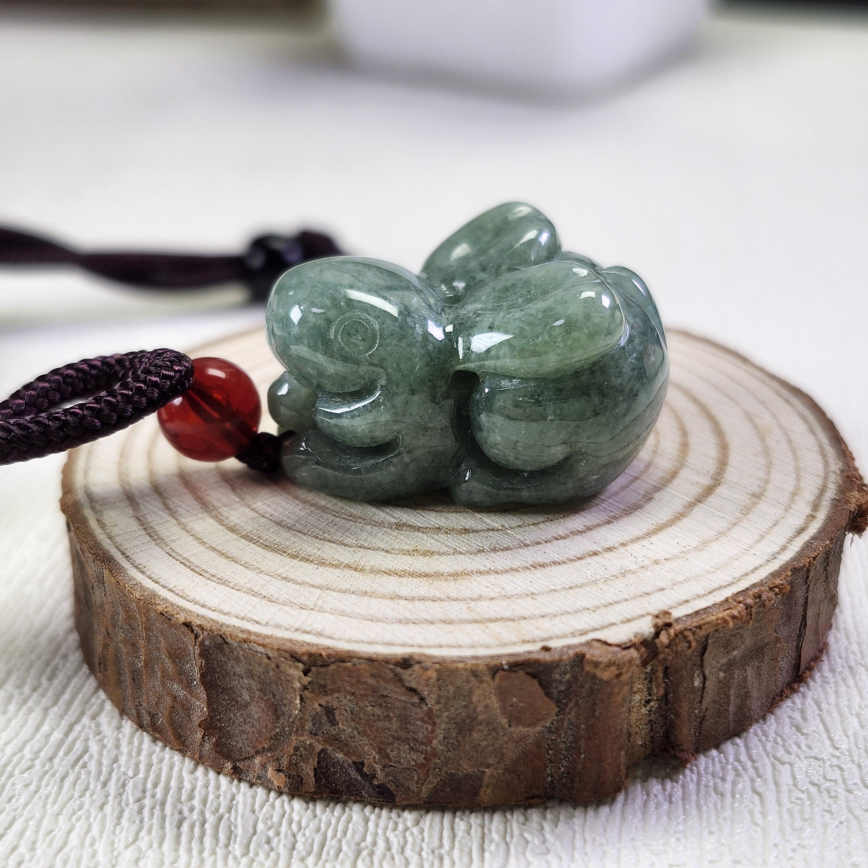 Collier Pendentif Lapin En Jade Vert - Zodiac Chinois - Cordón Réglable Argent 925 - Neuf