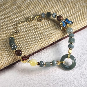 Prachtige jadekraal en donutring onbehandelde natuurlijke jadeietarmband