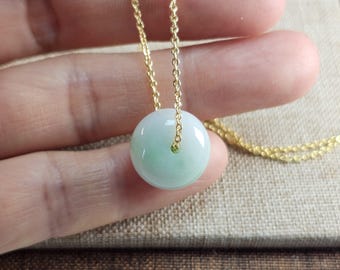 Little 15mm Donut ring 平安扣 untreated natural jadeite jade pendant with S925 necklace chain