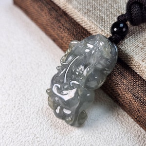 Well carved 3D wealth Pixiu absorb money untreated translucent natural type A jadeite jade pendant with beautiful necklace cord