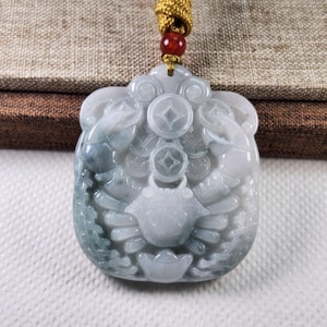 Grade A crab and coins pattern carry out 八方來財 well carved untreated natural jadeite jade pendant with necklace cord