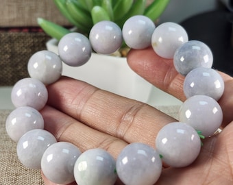 Bracciale in giada lavanda di grado A, bracciale con perle di giada naturale non trattata, bracciale rigido in giada lavanda da 14 mm, regalo Feng Shui